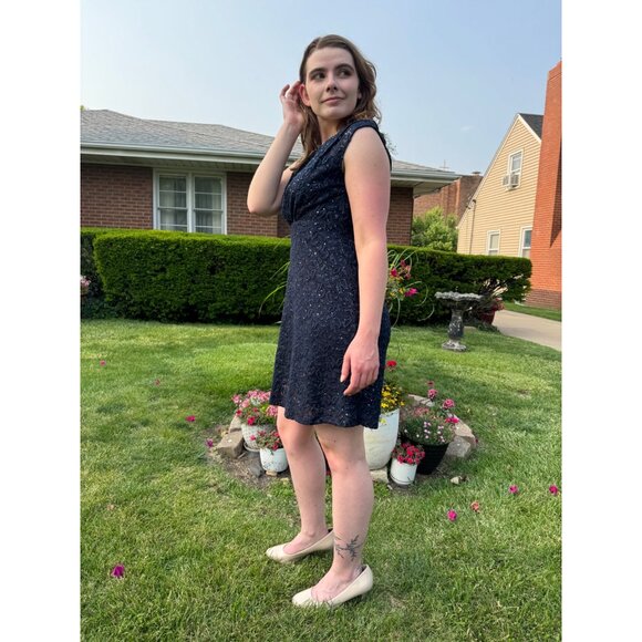 INC Navy Blue Lace Sleeveless Party Dress Size 4 Rhinestones Back Zipper Closure - Picture 11 of 14